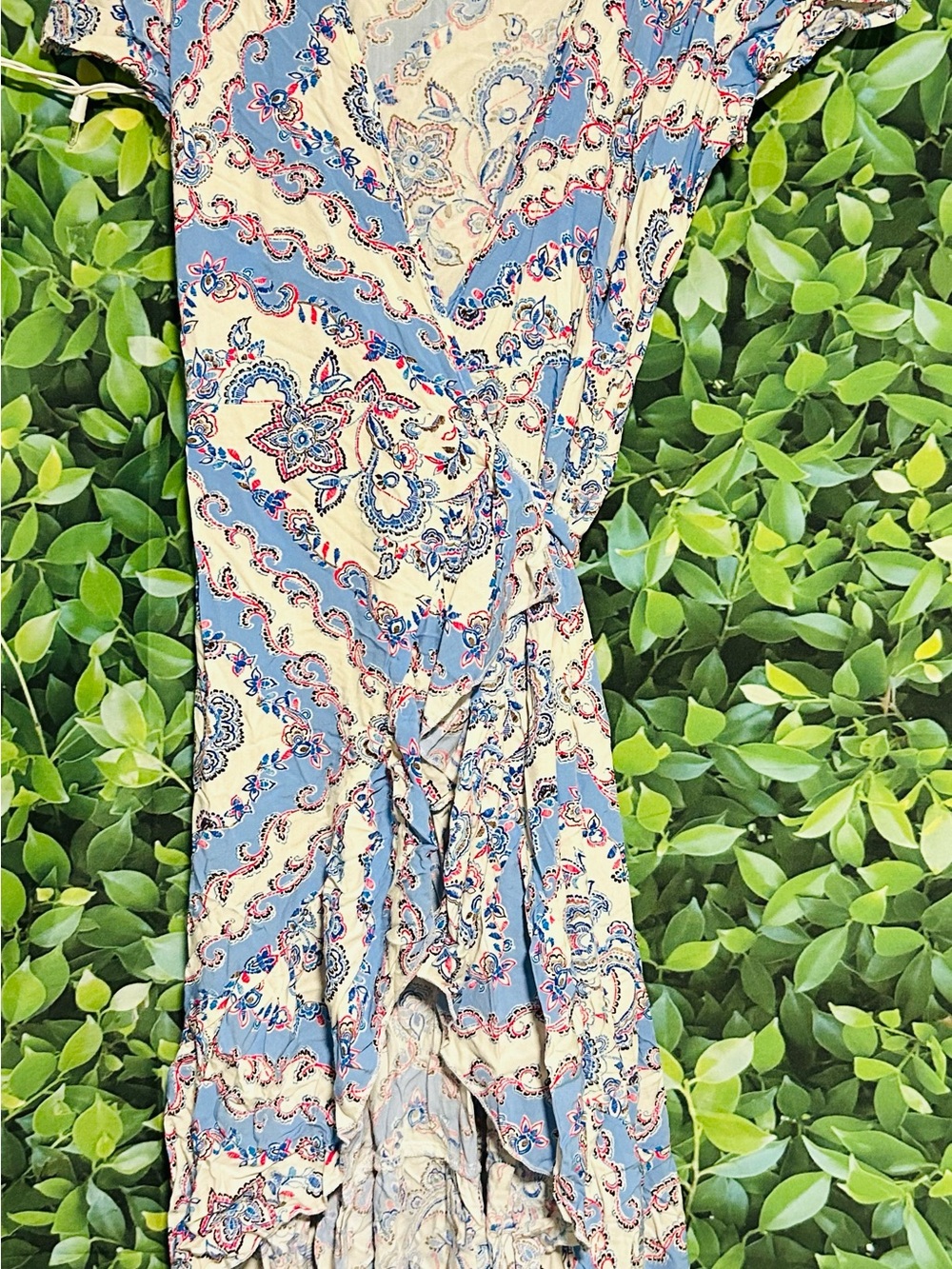 SHEIN M Blue and Cream Paisley Wrap Maxi Dress